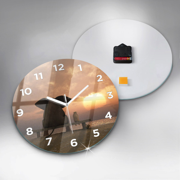 Horloge ronde Animaux et coucher de soleil