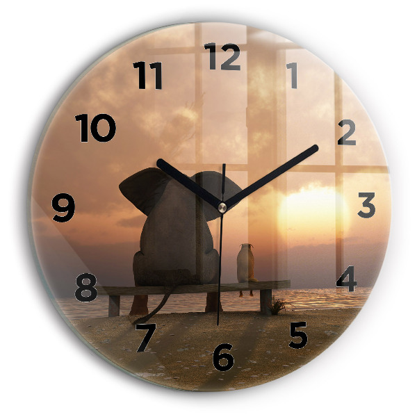 Horloge ronde Animaux et coucher de soleil