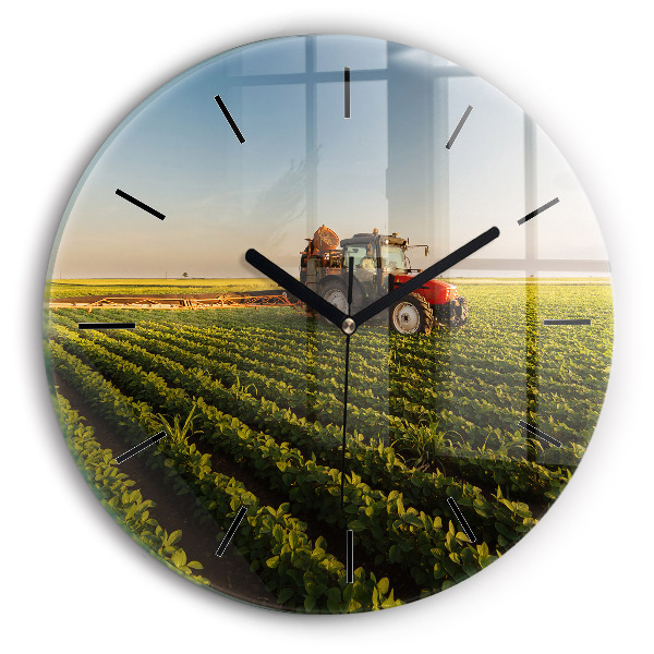 Horloge ronde Tracteur dans un champ agricole