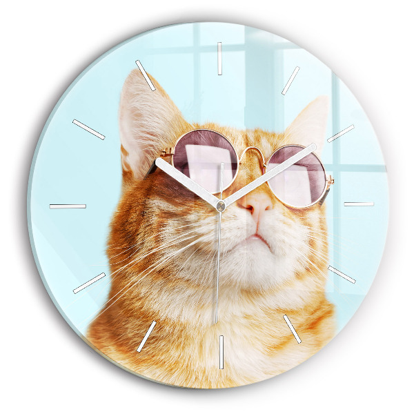 Pendule murale ronde Chat drôle avec des lunettes