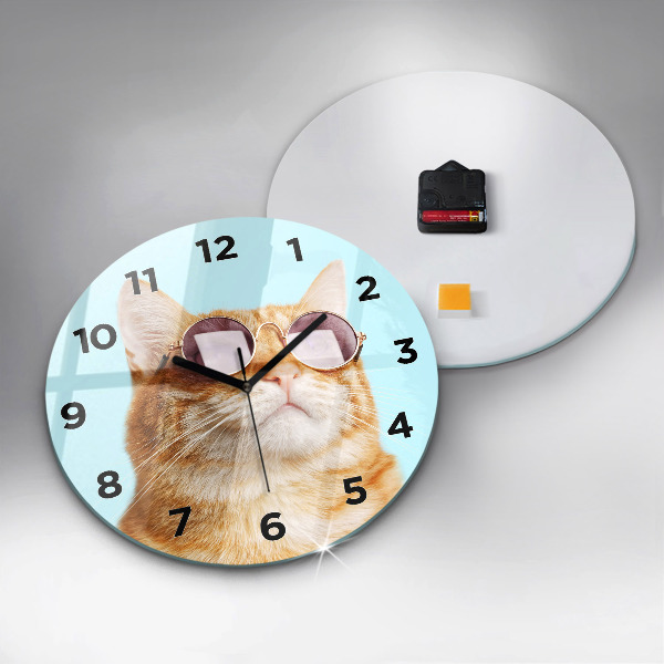 Pendule murale ronde Chat drôle avec des lunettes