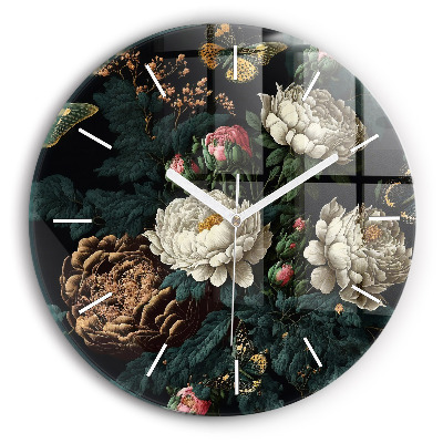 Horloge ronde Fleurs et papillons dorés