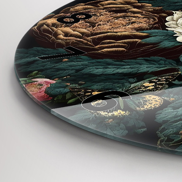 Horloge ronde Fleurs et papillons dorés