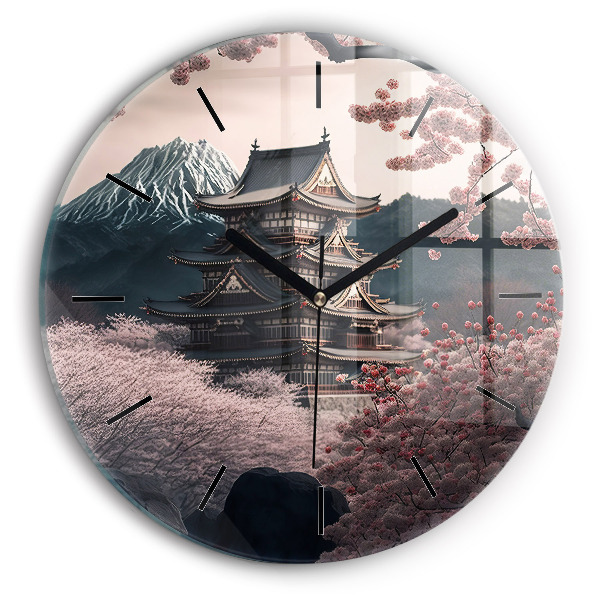 Horloge ronde Tour et fleurs en Asie