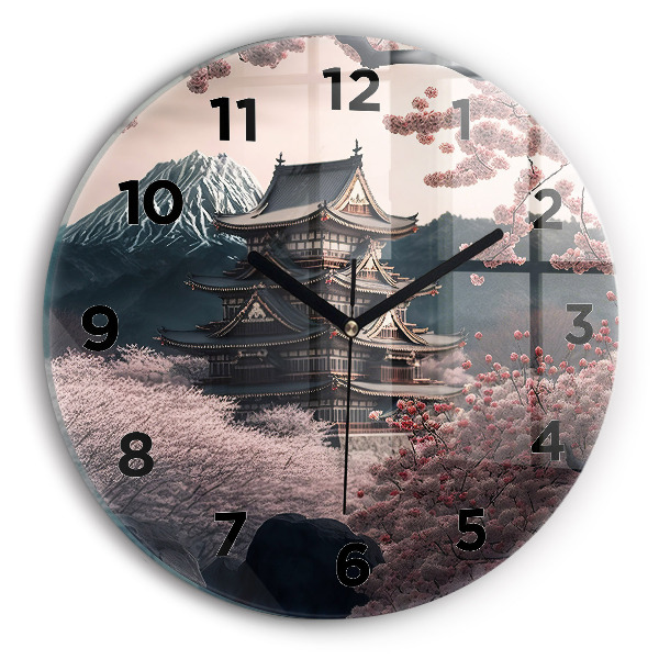 Horloge ronde Tour et fleurs en Asie