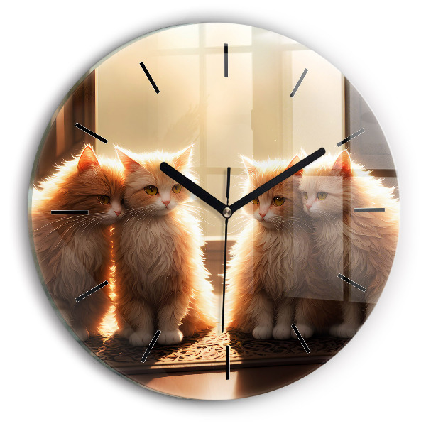Horloge ronde Quatre chatons au soleil