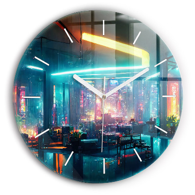 Horloge ronde Ville de style cyberpunk