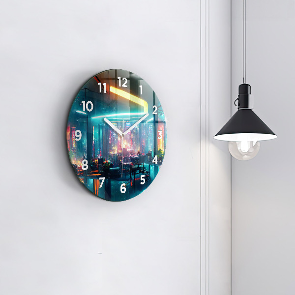 Horloge ronde Ville de style cyberpunk