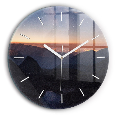 Horloge ronde Montagnes au coucher du soleil