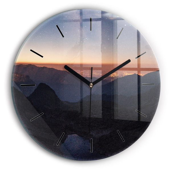 Horloge ronde Montagnes au coucher du soleil