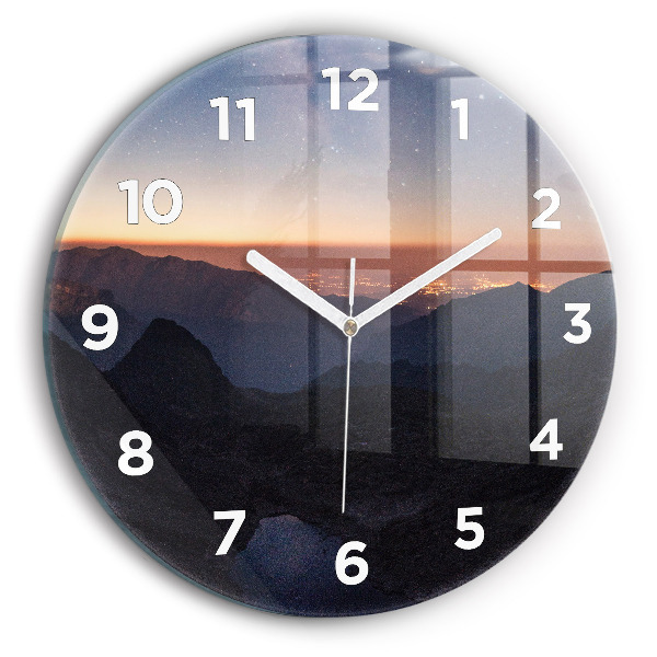 Horloge ronde Montagnes au coucher du soleil