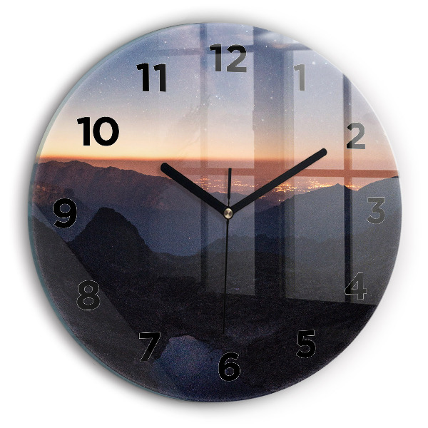 Horloge ronde Montagnes au coucher du soleil