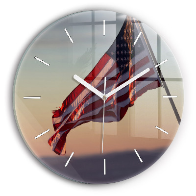Horloge ronde Drapeau des États-Unis flottant