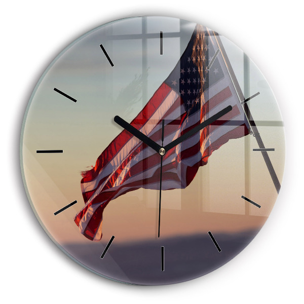 Horloge ronde Drapeau des États-Unis flottant
