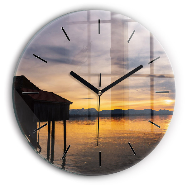 Pendule murale ronde Coucher de soleil sur le lac