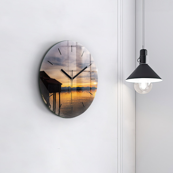 Pendule murale ronde Coucher de soleil sur le lac