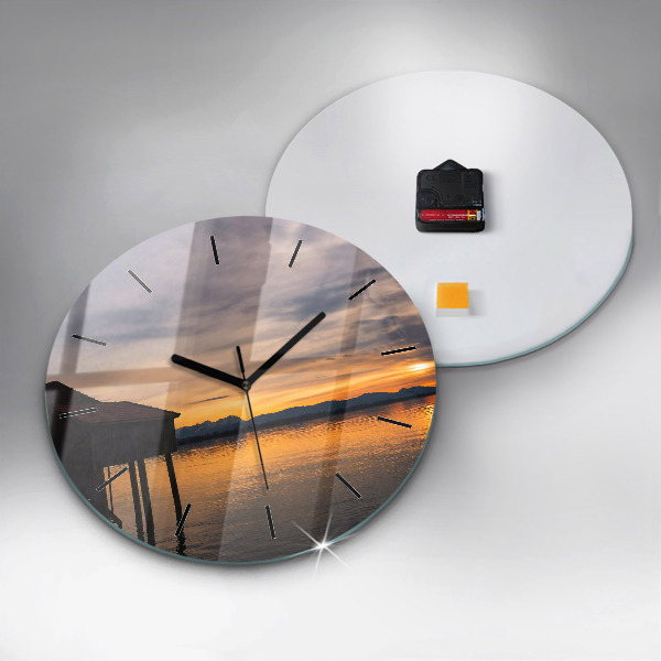 Pendule murale ronde Coucher de soleil sur le lac