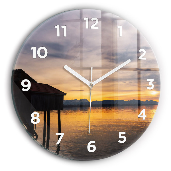 Pendule murale ronde Coucher de soleil sur le lac