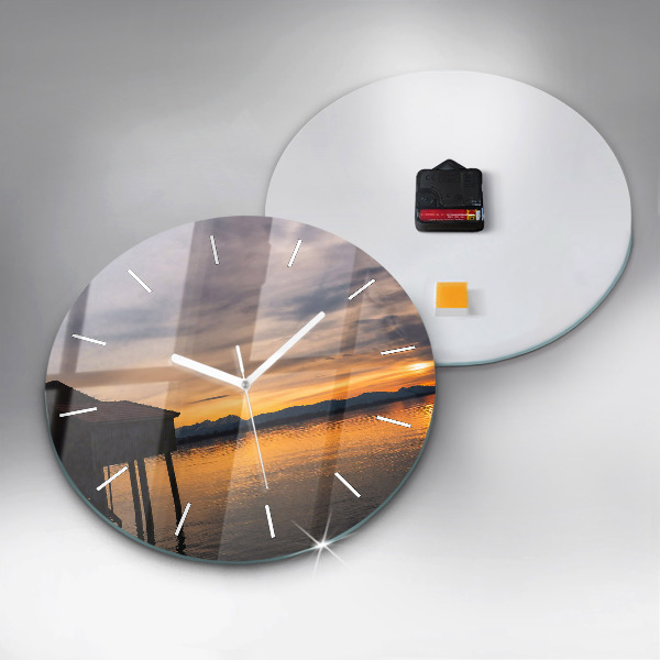 Pendule murale ronde Coucher de soleil sur le lac