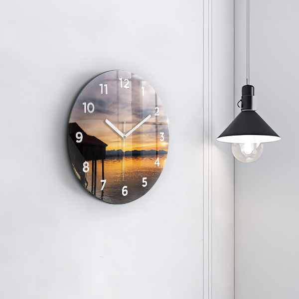 Pendule murale ronde Coucher de soleil sur le lac