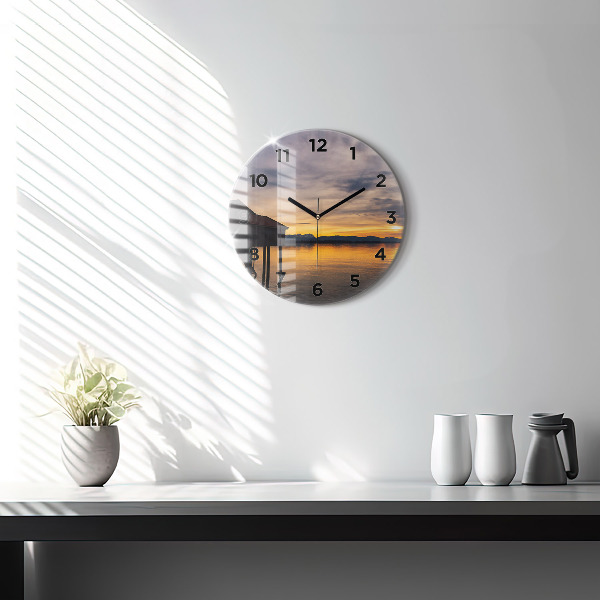 Pendule murale ronde Coucher de soleil sur le lac