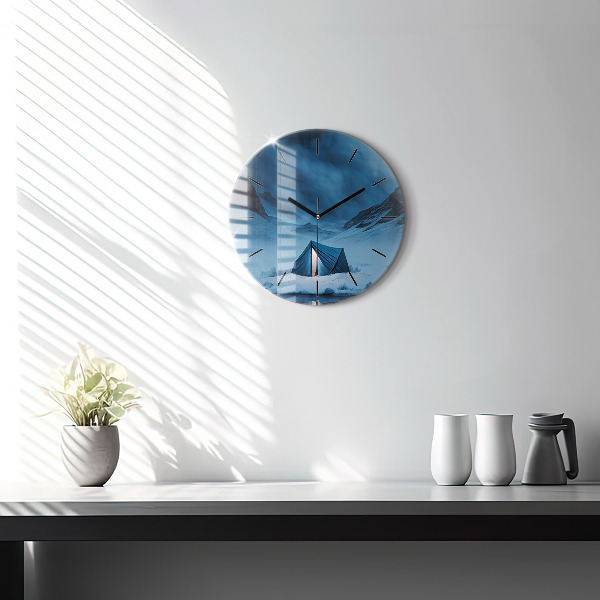 Horloge ronde 'Tente dans les montagnes d''Islande'