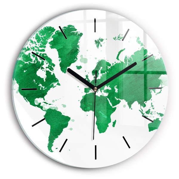 Horloge ronde Carte du monde verte