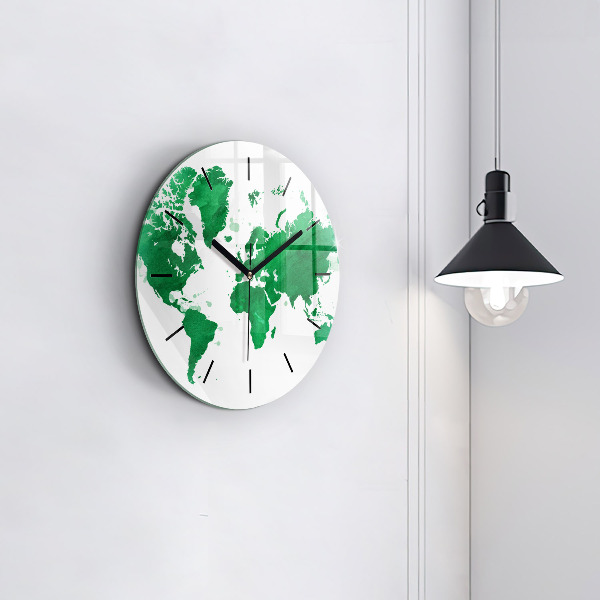 Horloge ronde Carte du monde verte