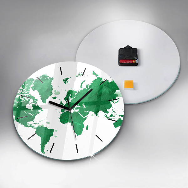 Horloge ronde Carte du monde verte