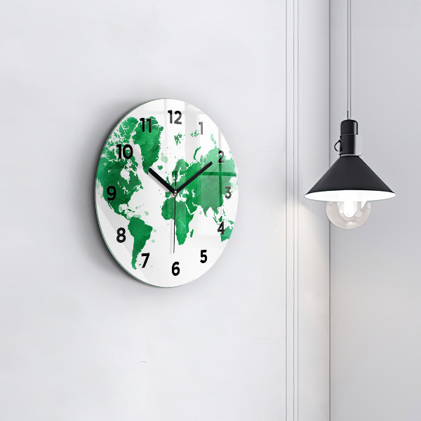 Horloge ronde Carte du monde verte