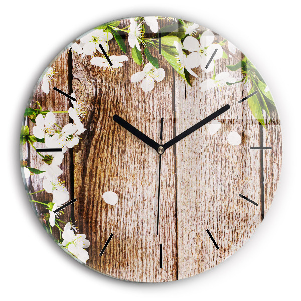 Horloge ronde Fleurs sur bois