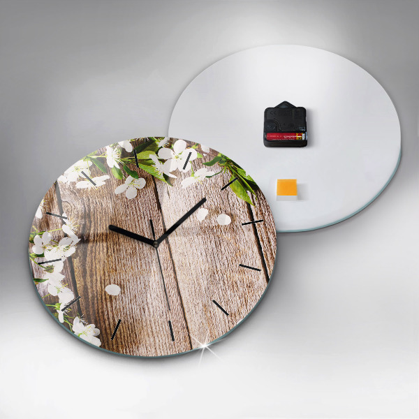 Horloge ronde Fleurs sur bois