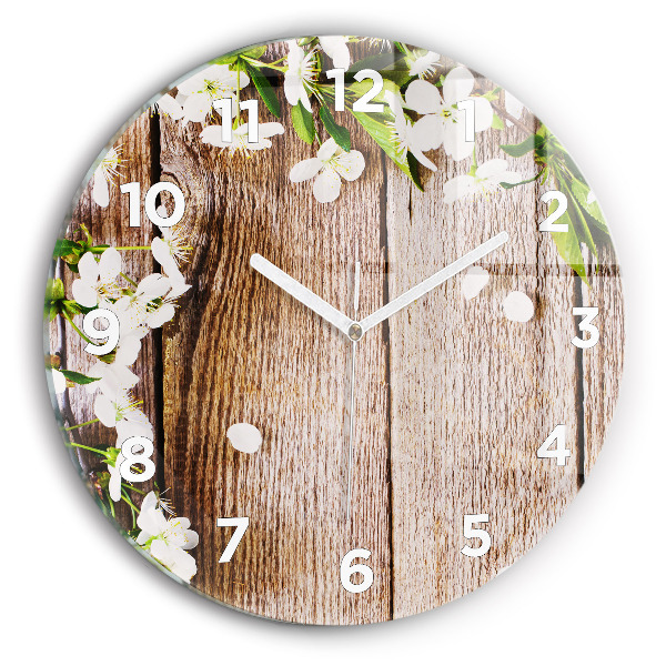 Horloge ronde Fleurs sur bois