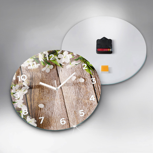 Horloge ronde Fleurs sur bois