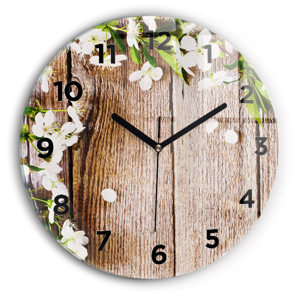 Horloge ronde Fleurs sur bois