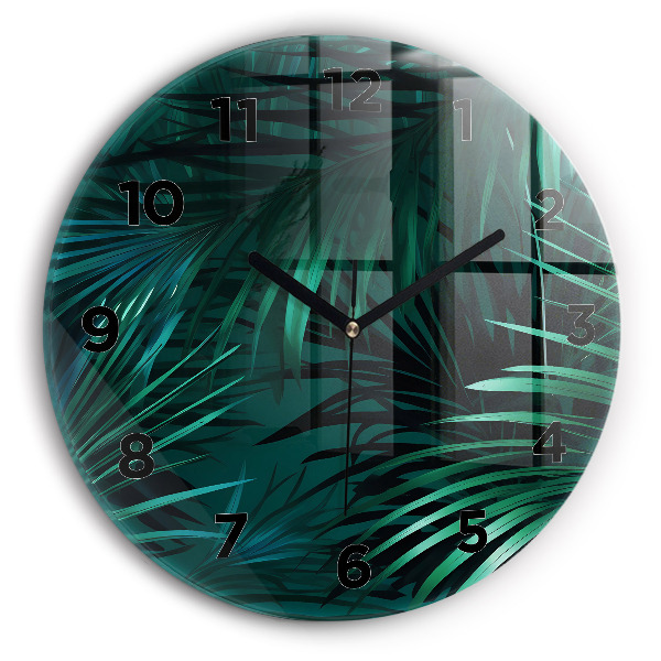 Horloge ronde feuilles tropicales