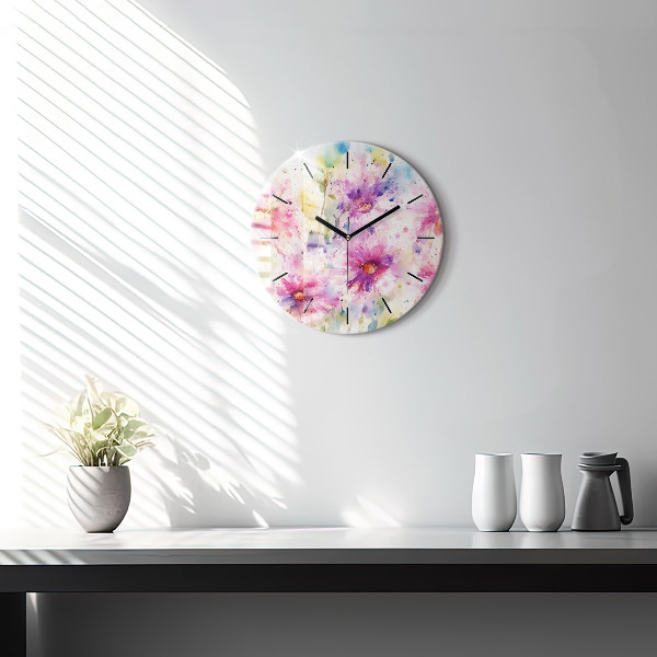 Horloge ronde Fleurs peintes