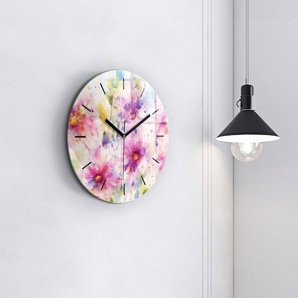 Horloge ronde Fleurs peintes