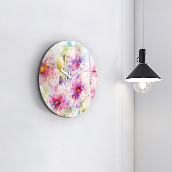 Horloge ronde Fleurs peintes