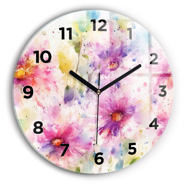Horloge ronde Fleurs peintes