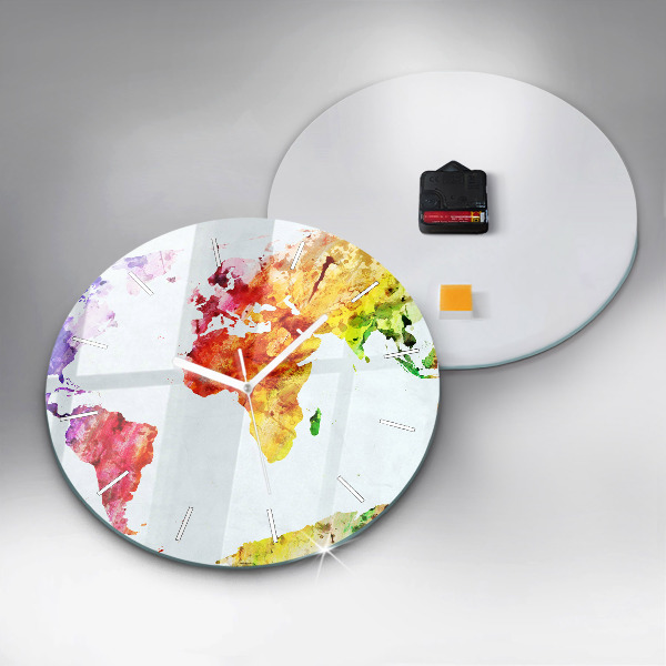 Horloge ronde 'Carte du monde à l''aquarelle'