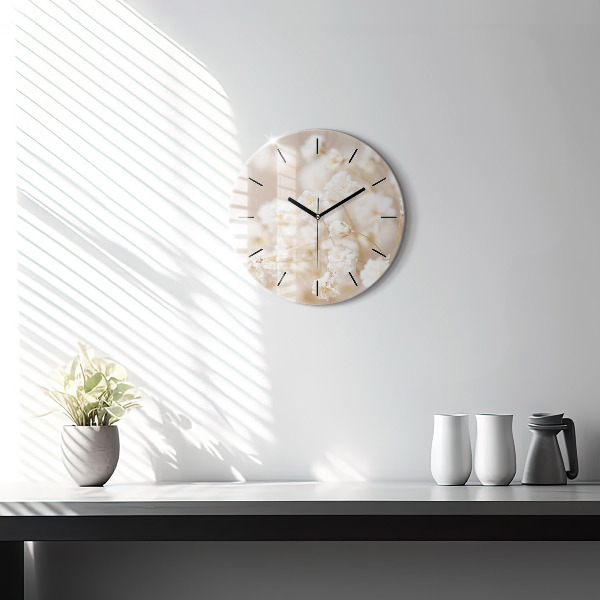 Pendule murale ronde Petites fleurs blanches