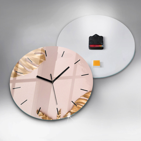 Pendule murale ronde Feuilles tropicales dorées