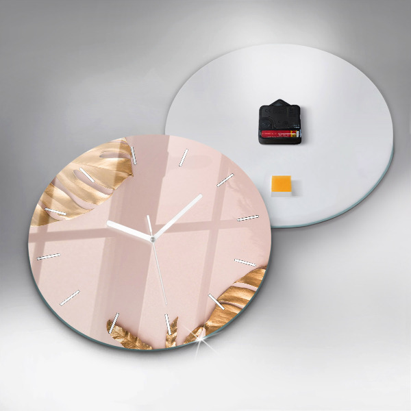 Pendule murale ronde Feuilles tropicales dorées