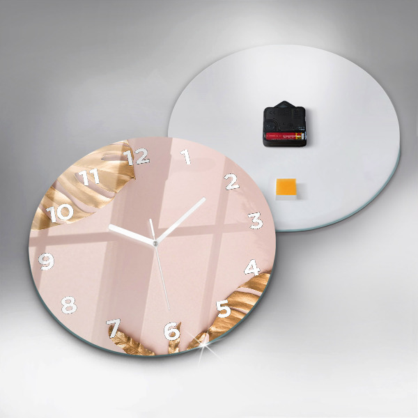 Pendule murale ronde Feuilles tropicales dorées