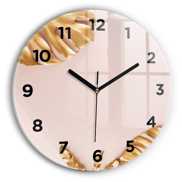 Pendule murale ronde Feuilles tropicales dorées