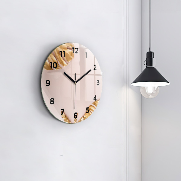 Pendule murale ronde Feuilles tropicales dorées