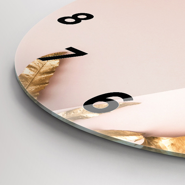 Pendule murale ronde Feuilles tropicales dorées