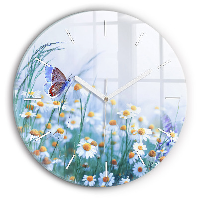 Pendule murale ronde Papillon dans la prairie