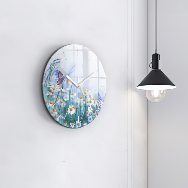 Pendule murale ronde Papillon dans la prairie